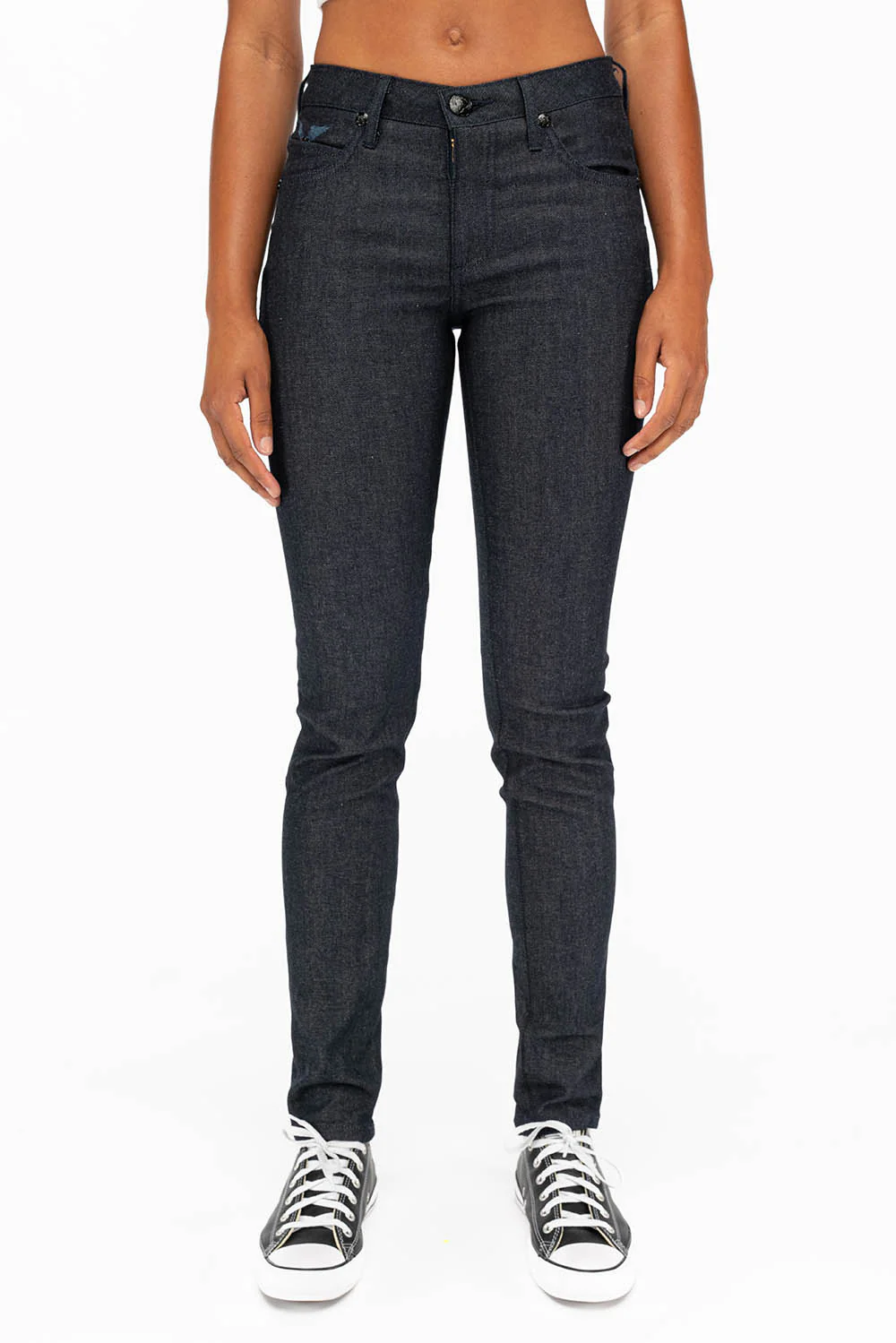 WOMENS CLASSIC 5 POCKET SKINNY JEANS WITH MONTANA BLUE CRYSTALS IN RAW - Image 3