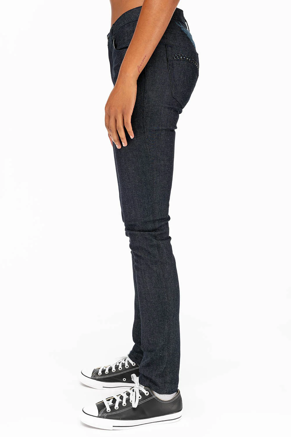 WOMENS CLASSIC 5 POCKET SKINNY JEANS WITH MONTANA BLUE CRYSTALS IN RAW - Image 4
