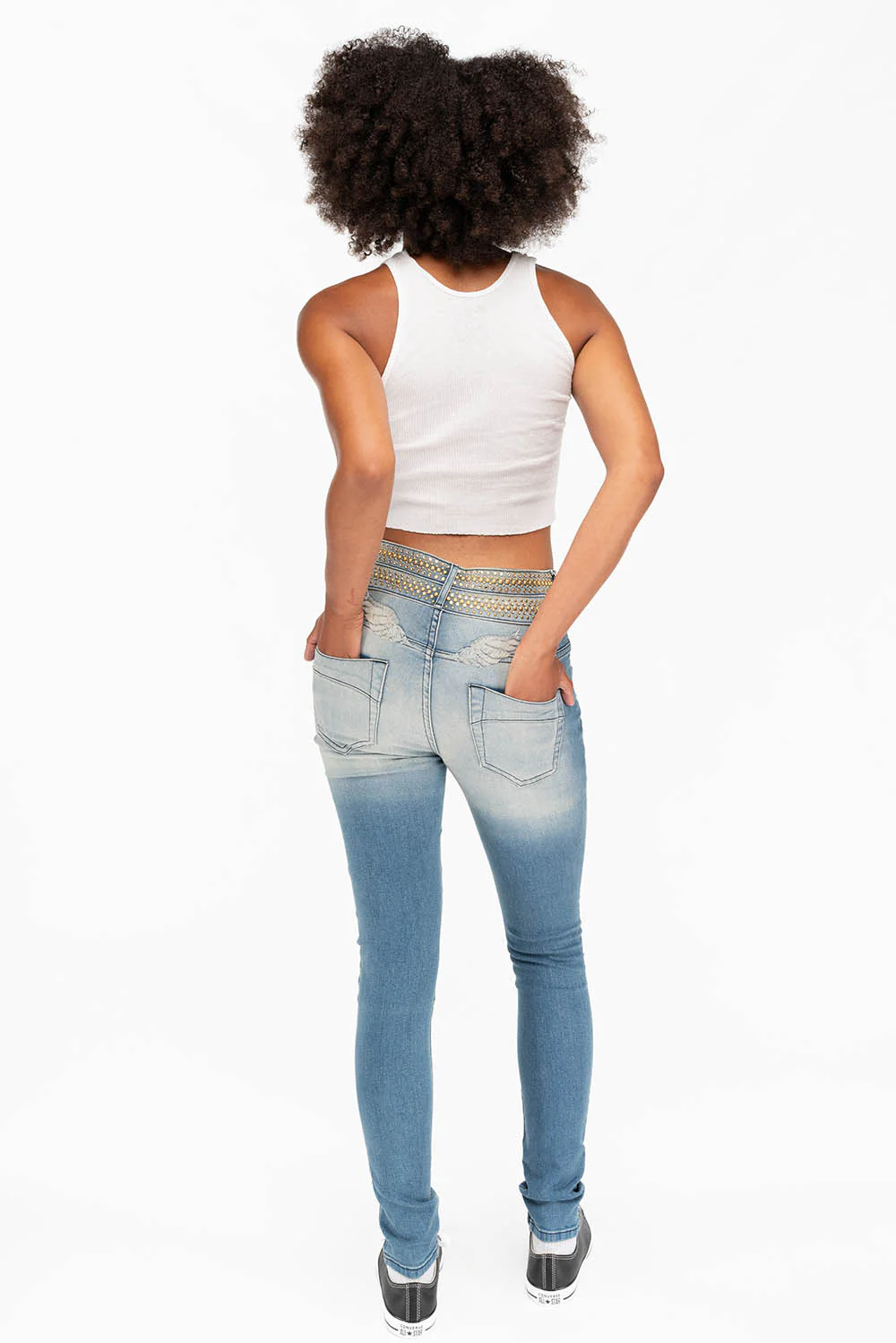 ROBIN'S DOUBLE WAIST SKINNY IN ANTIQUE LIGHT BLUE WITH CRYSTALS - Image 6