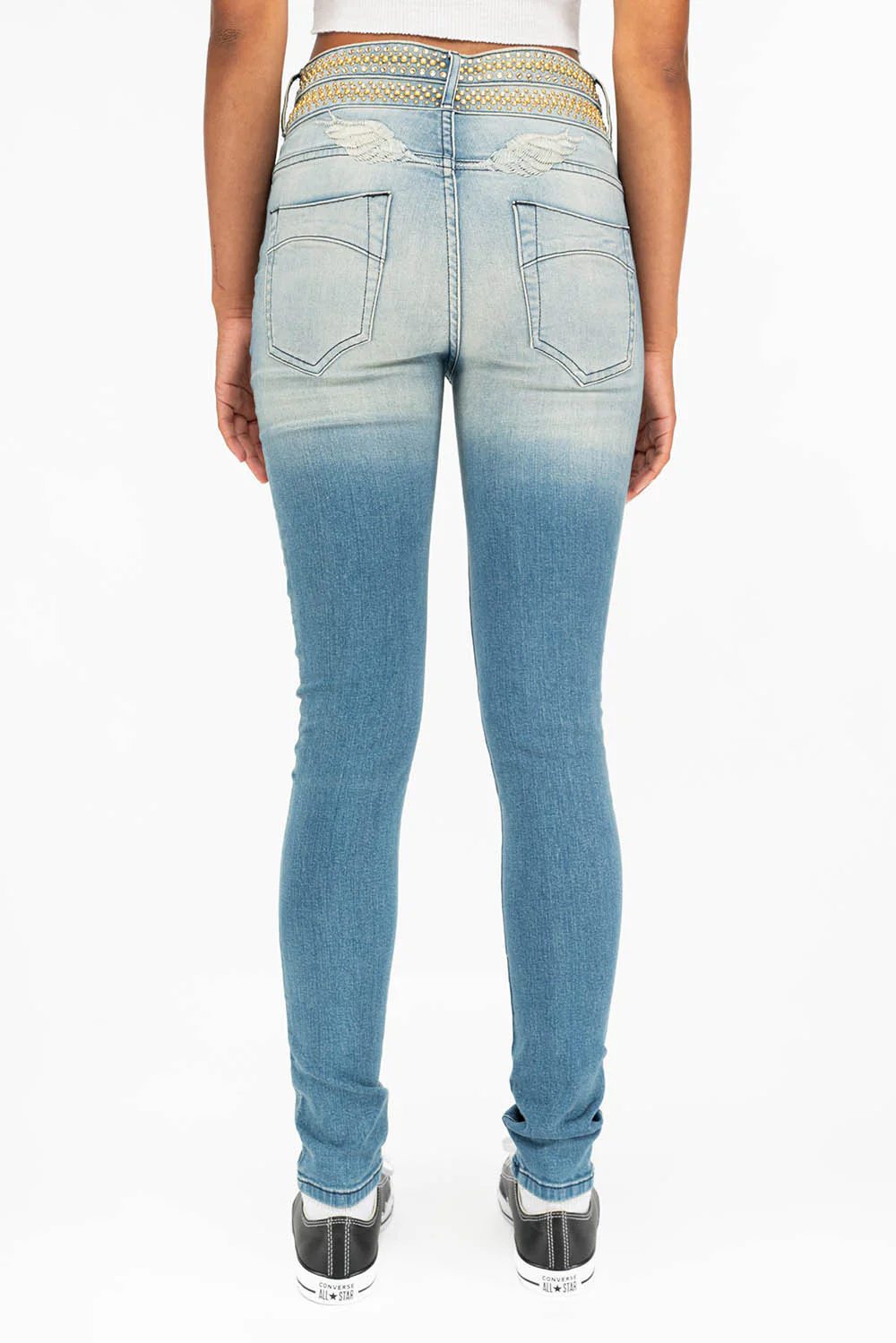 ROBIN'S DOUBLE WAIST SKINNY IN ANTIQUE LIGHT BLUE WITH CRYSTALS - Image 7