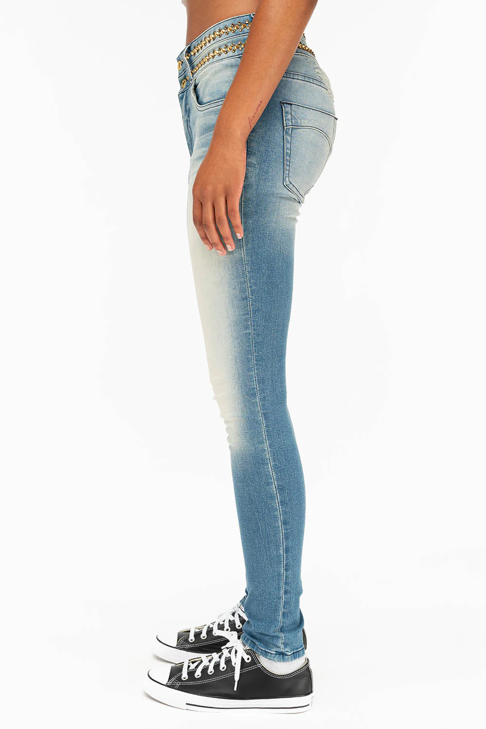 ROBIN'S DOUBLE WAIST SKINNY IN ANTIQUE LIGHT BLUE WITH CRYSTALS AND SPIKES - Image 3