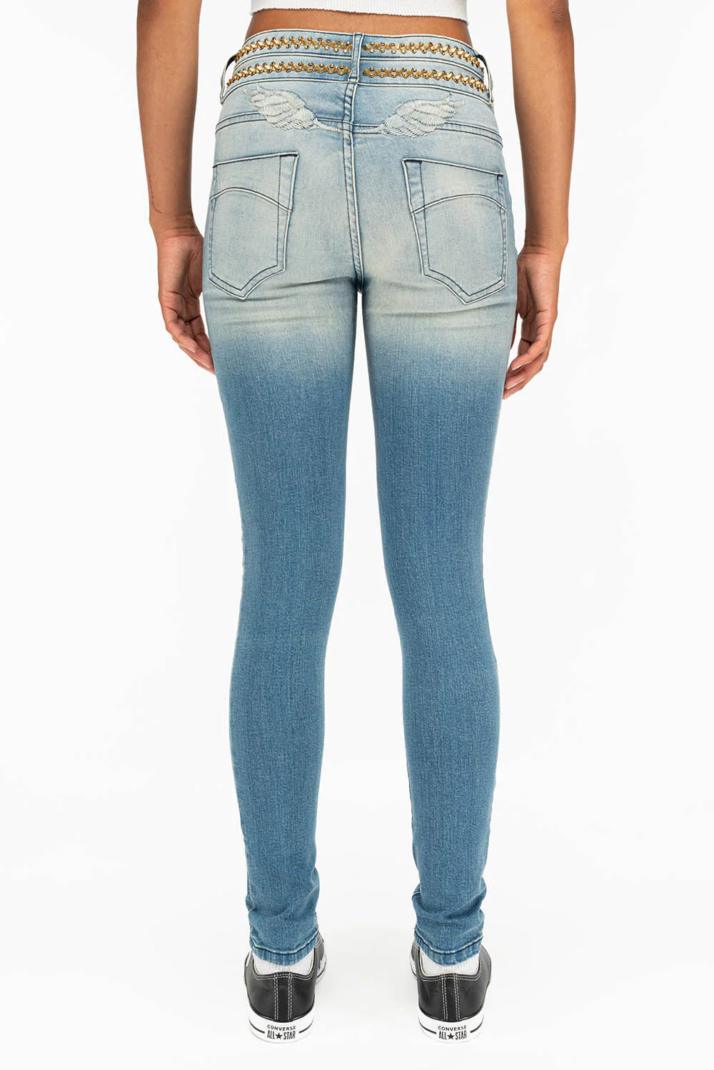 ROBIN'S DOUBLE WAIST SKINNY IN ANTIQUE LIGHT BLUE WITH CRYSTALS AND SPIKES - Image 4