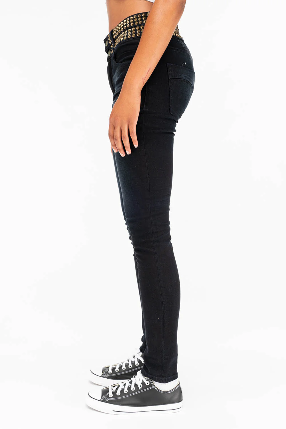 ROBIN'S DOUBLE WAIST SKINNY WITH SPIKES IN F-UP BLACK - Image 4