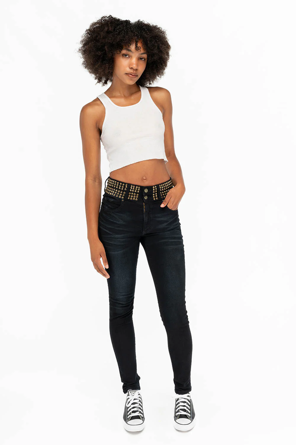 ROBIN'S DOUBLE WAIST SKINNY WITH SPIKES IN F-UP BLACK - Image 5