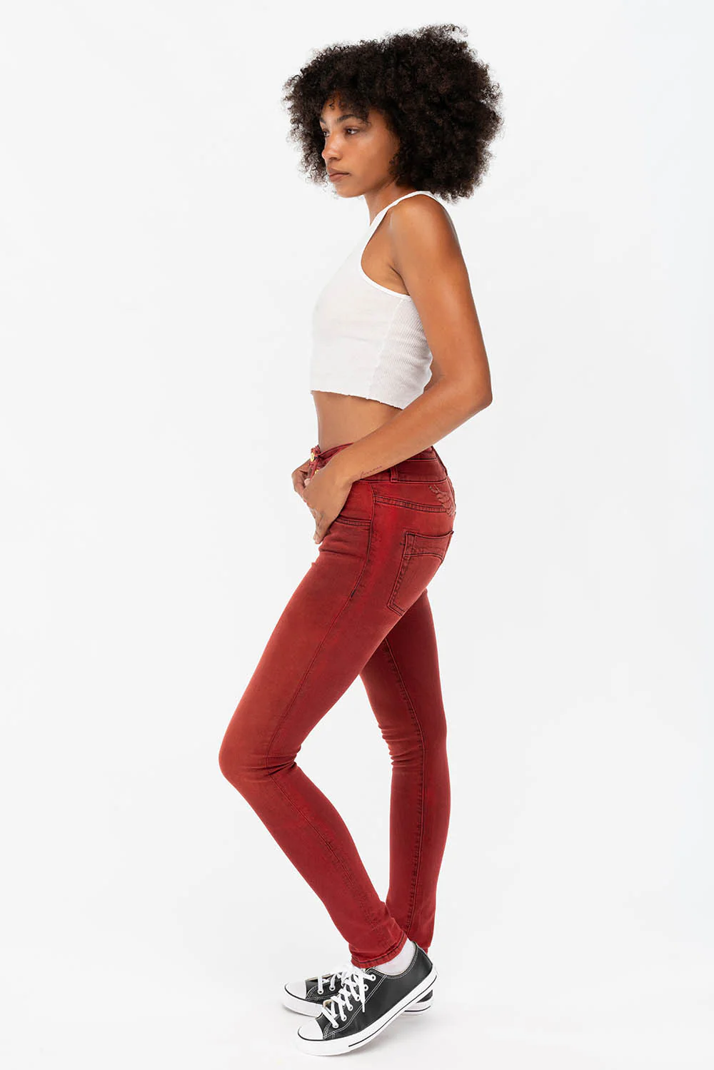 ROBIN'S DOUBLE WAIST SKINNY IN F-UP RED - Image 5