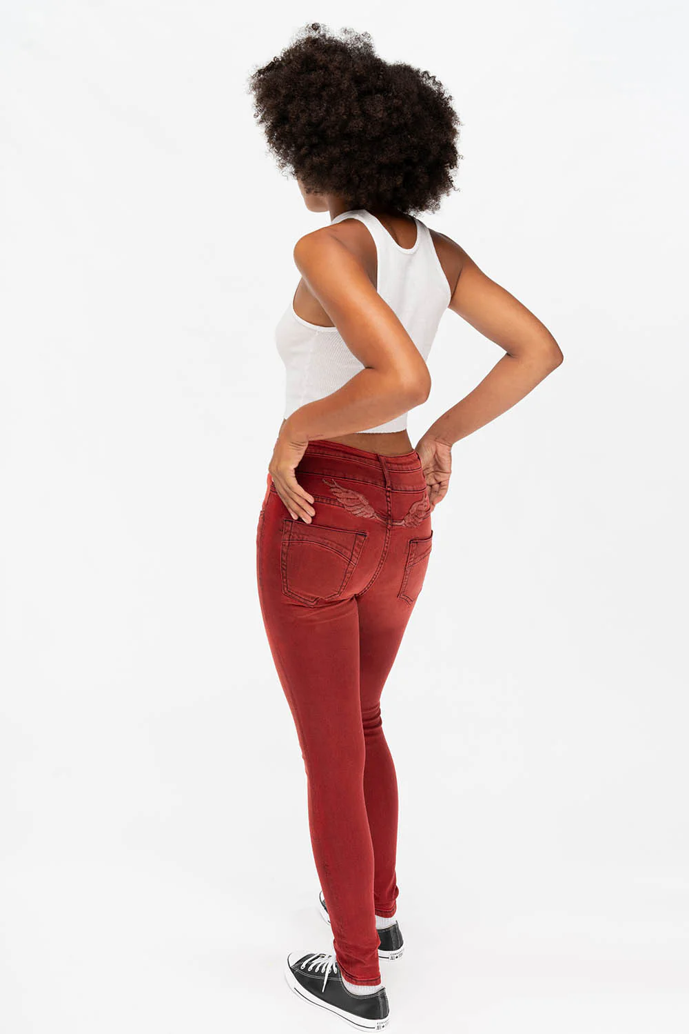 ROBIN'S DOUBLE WAIST SKINNY IN F-UP RED - Image 6