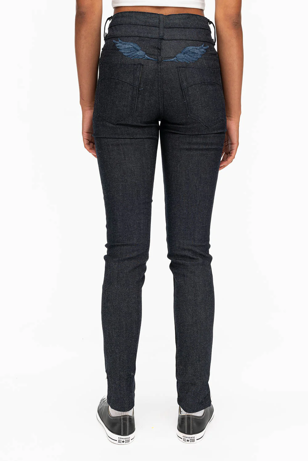 WOMENS DOUBLE WAISTBAND HIGH RISE SKINNY JEANS IN RAW - Image 3