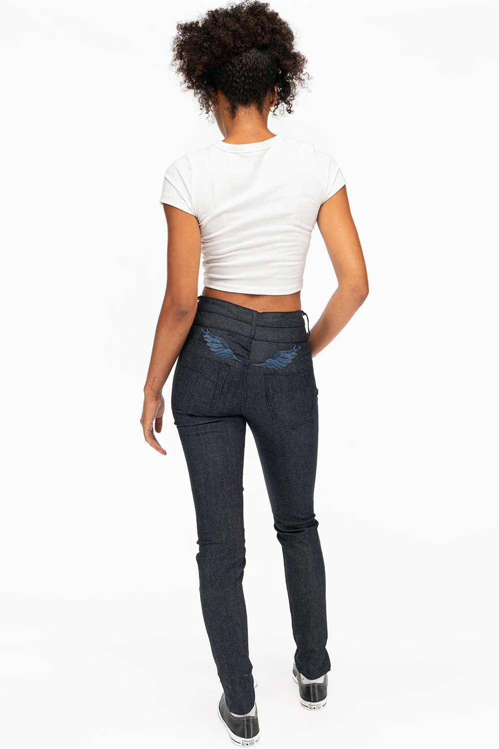 WOMENS DOUBLE WAISTBAND HIGH RISE SKINNY JEANS IN RAW - Image 4
