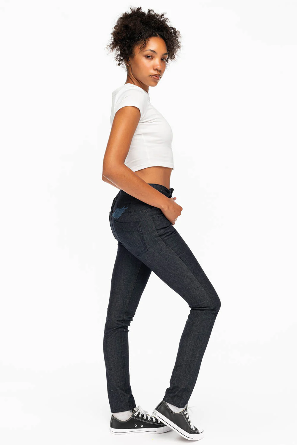 WOMENS DOUBLE WAISTBAND HIGH RISE SKINNY JEANS IN RAW - Image 5
