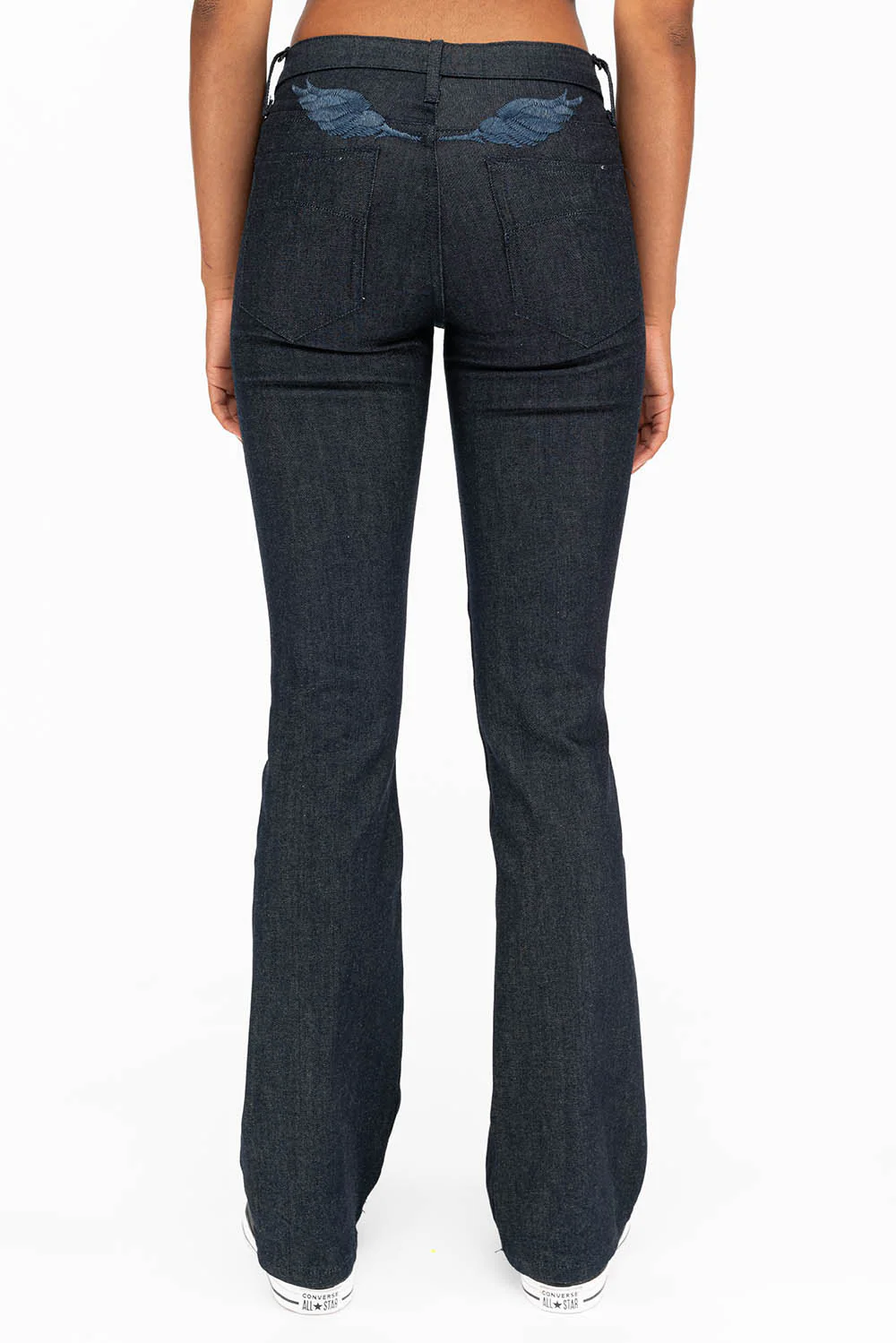 WOMENS MILITARY STYLE BOOT LEG JEANS WITH JET CRYSTALS IN RAW - Image 3