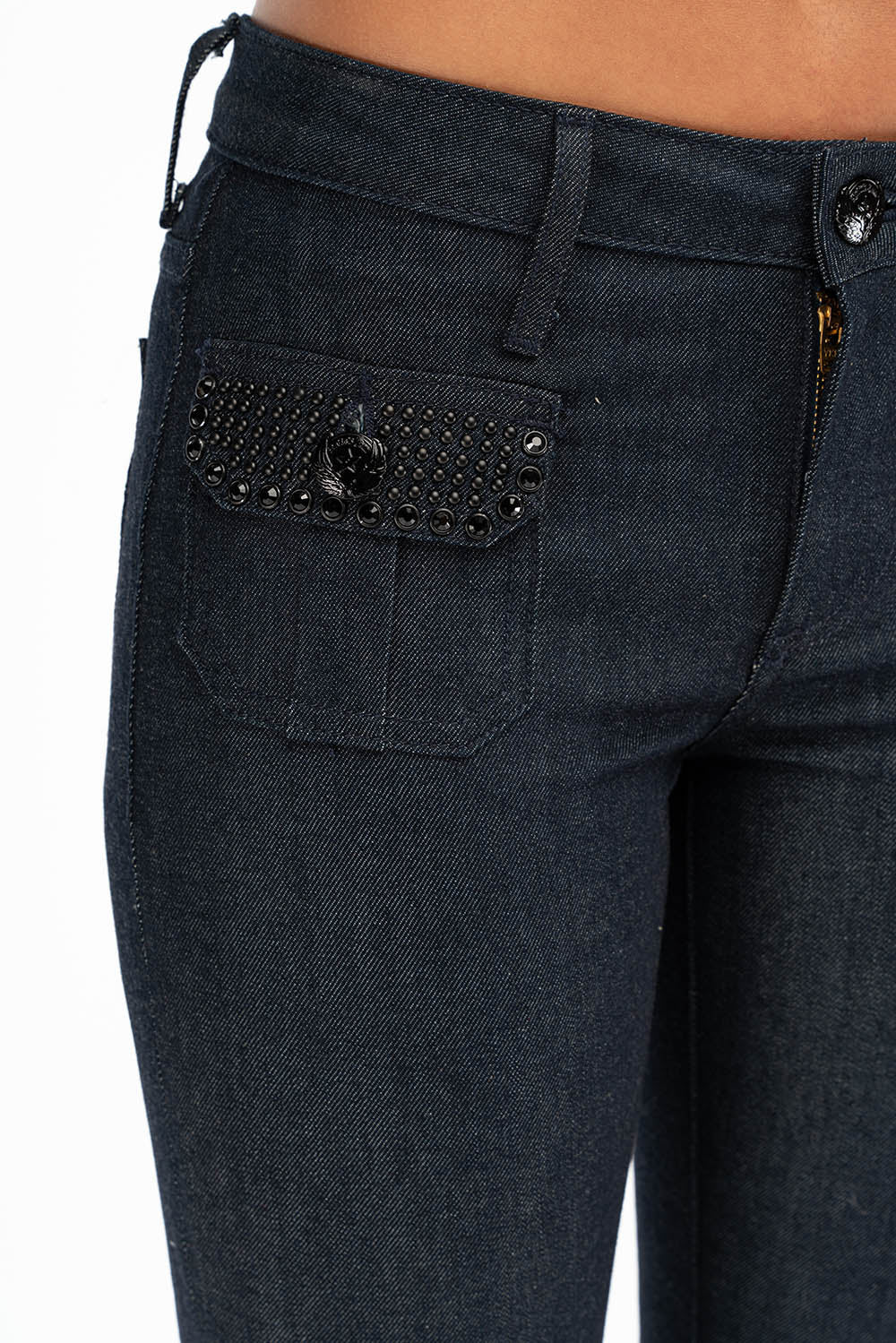 WOMENS MILITARY STYLE BOOT LEG JEANS WITH JET CRYSTALS IN RAW - Image 6