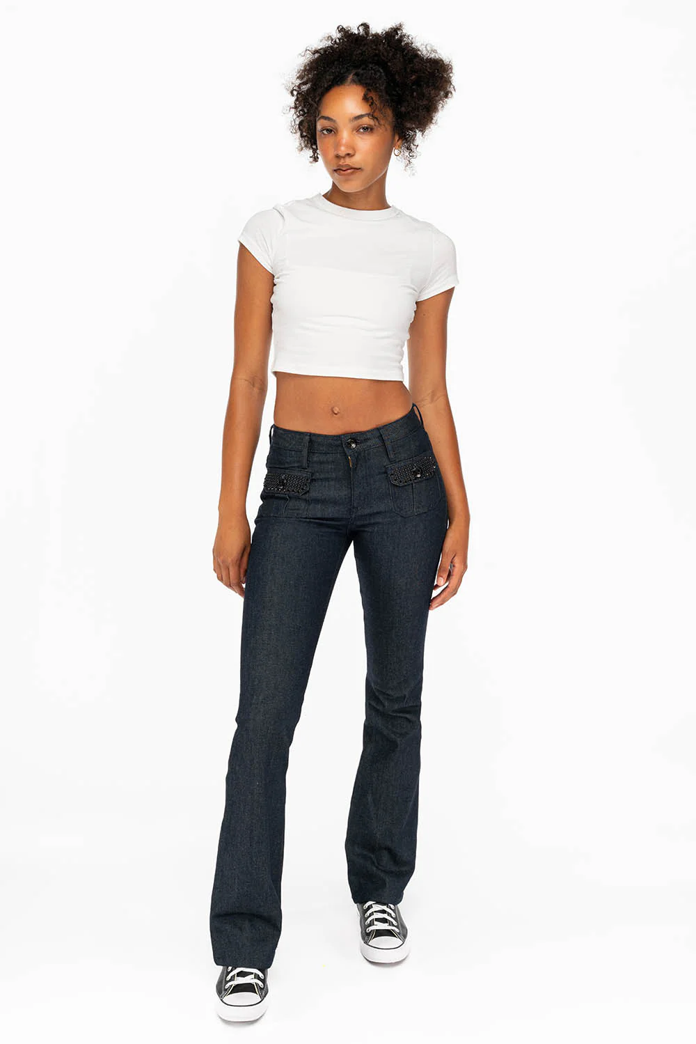 WOMENS MILITARY STYLE BOOT LEG JEANS WITH JET CRYSTALS IN RAW - Image 7