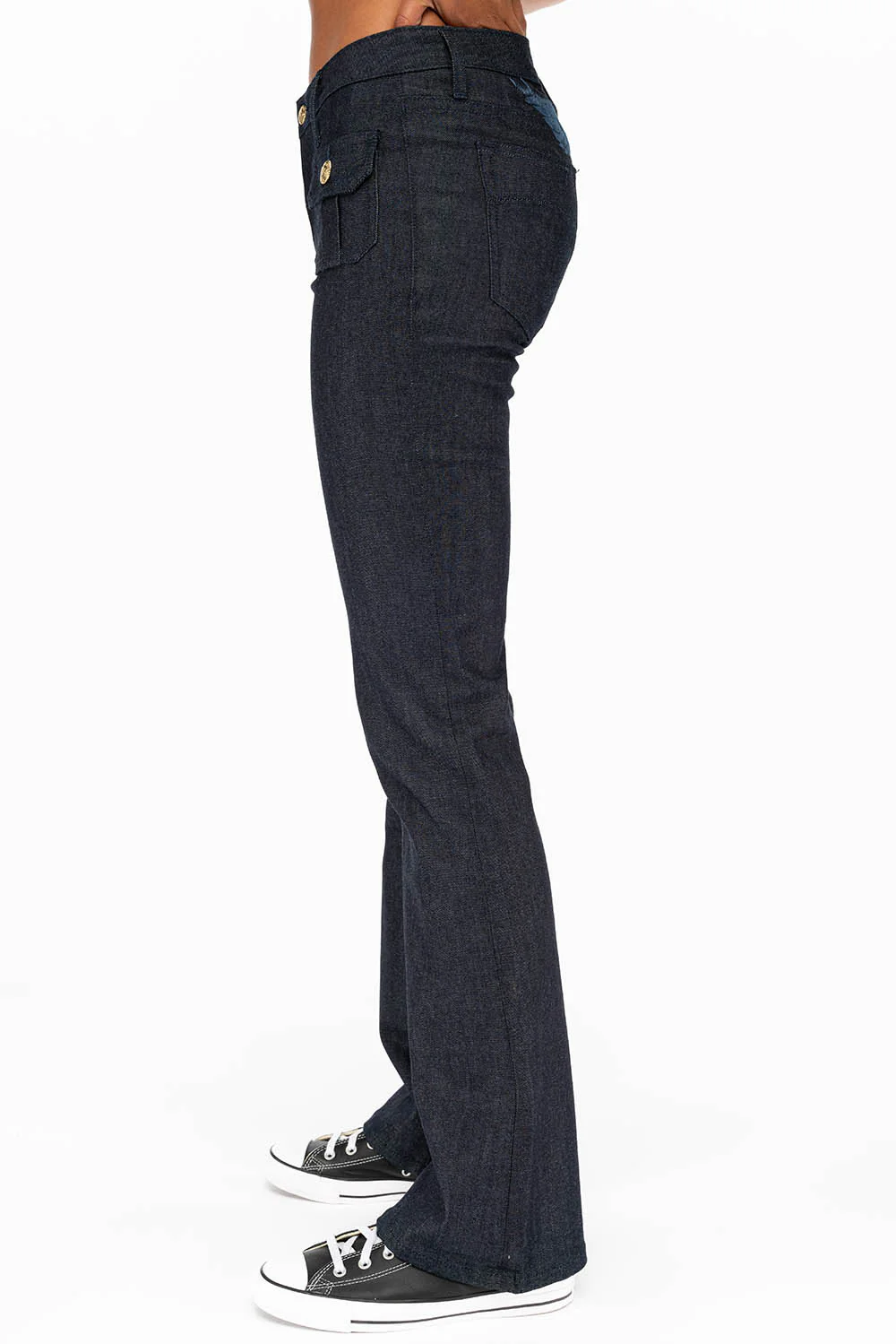 WOMENS MILITARY STYLE BOOT LEG JEANS IN RAW - Image 4