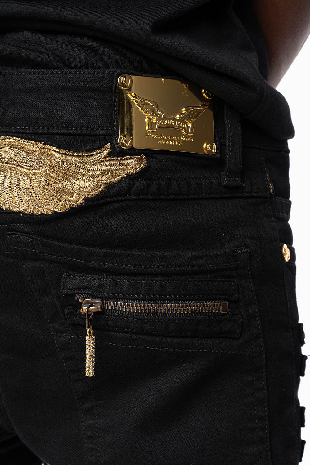 MEN’S  MILITARY STYLE CARGO MOTO- ZIP JEANS IN PURE BLACK - Image 3