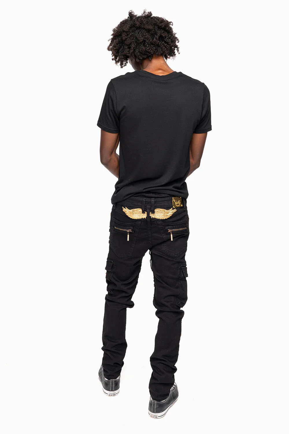 MEN’S  MILITARY STYLE CARGO MOTO- ZIP JEANS IN PURE BLACK - Image 7