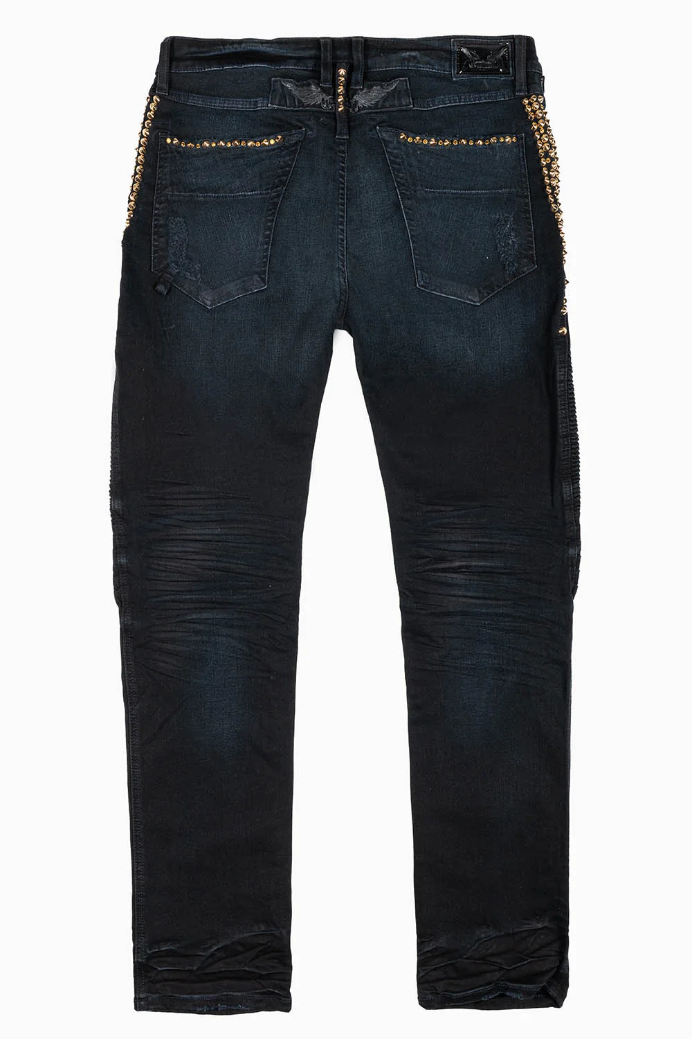 MENS BIKER JEANS IN F-UP BLACK WASH EMBELLISHED WITH GOLD NAILHEADS AND AURUM CRYSTALS - Image 4