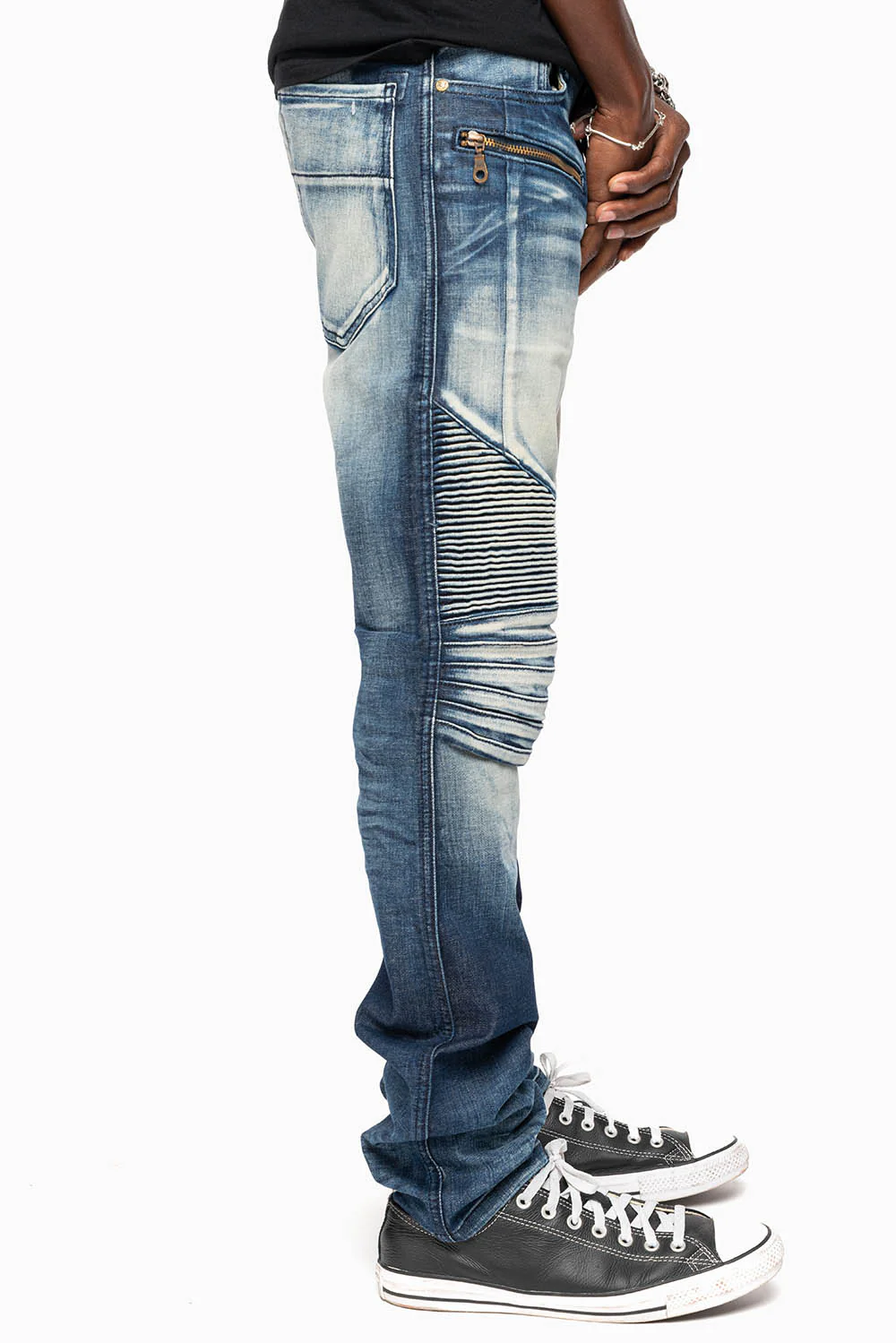 MENS BIKER JEANS IN LEYTON DARK  WASH - Image 2