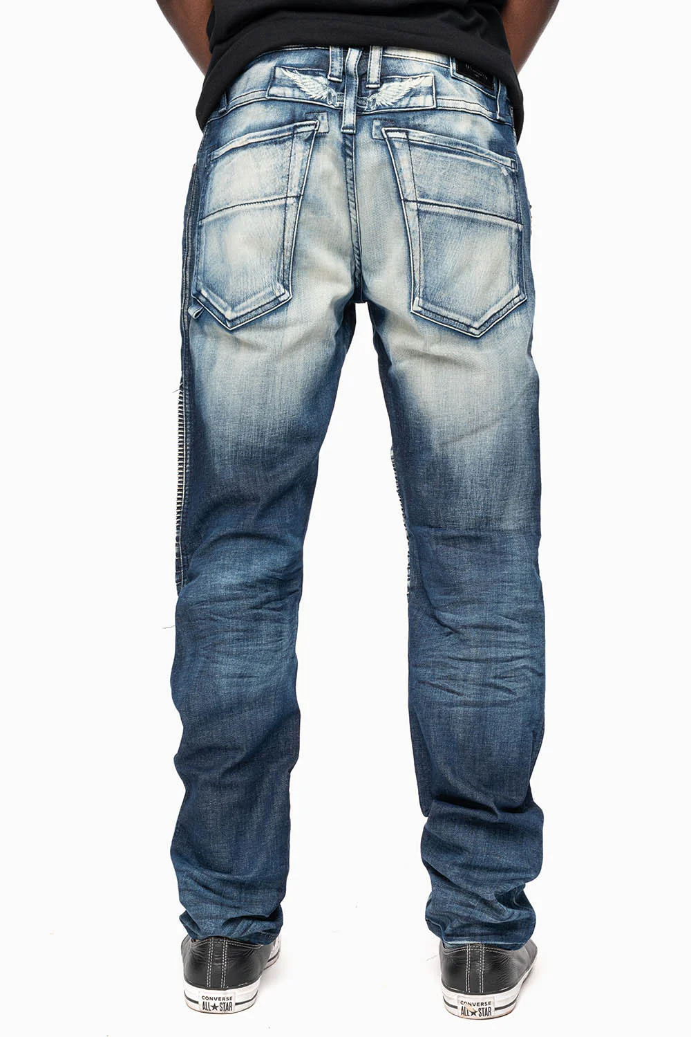 MENS BIKER JEANS IN LEYTON DARK  WASH - Image 3
