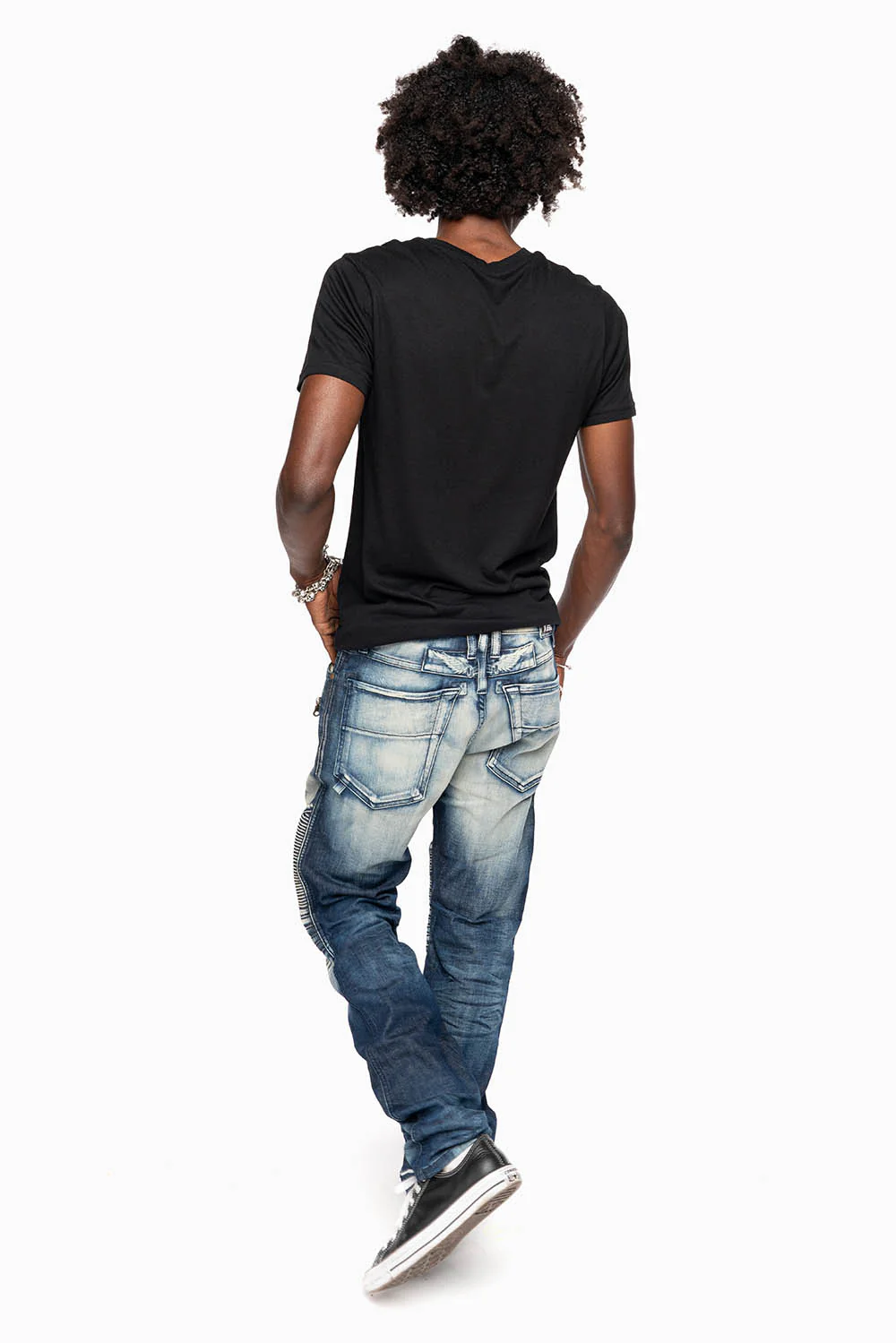 MENS BIKER JEANS IN LEYTON DARK  WASH - Image 6