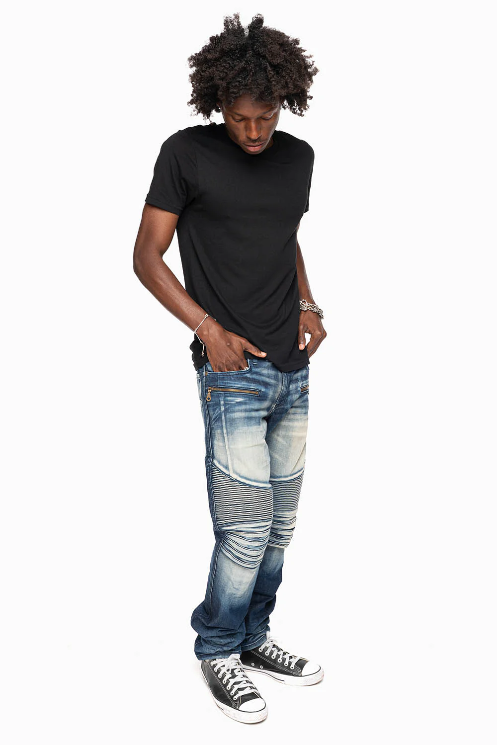 MENS BIKER JEANS IN LEYTON DARK  WASH - Image 7