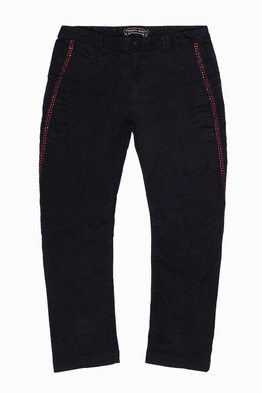 MENS CHINO PANTS WITH STUDS AND CRYSTALS IN PURE BLACK WASH