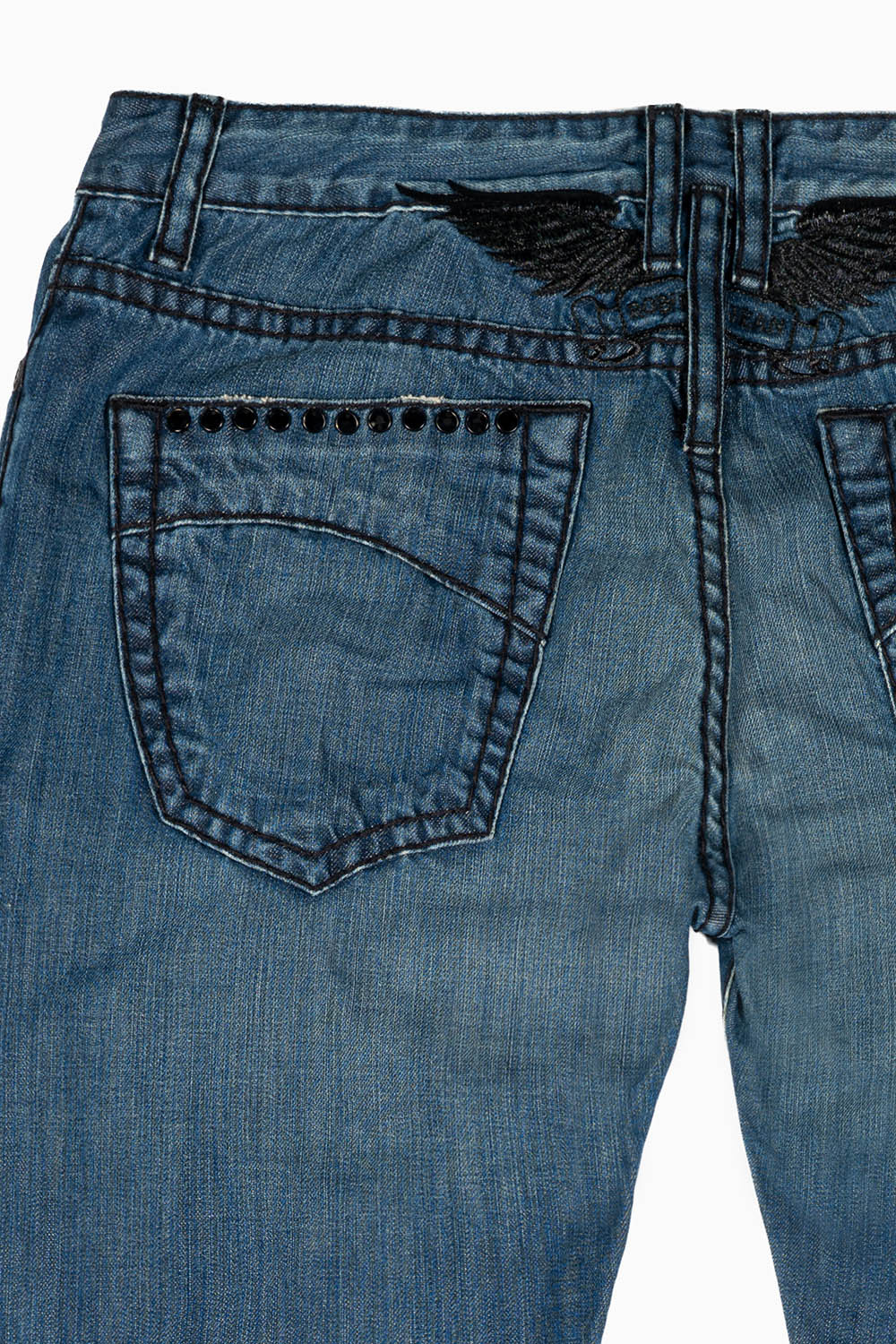 MENS CLASSIC 5 POCKET STRAIGHT LEG JEANS IN 3D MEDIUM WASH WITH XLARGE CRYSTALS - Image 2