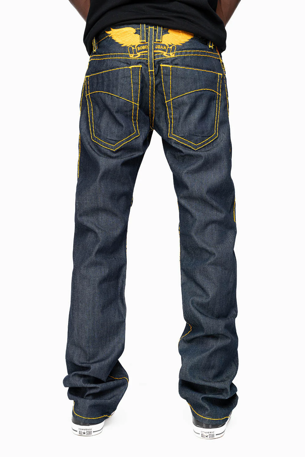 MENS CLASSIC 5 POCKET STRAIGHT LEG JEANS IN RAW DENIM  WITH HEAVY ORANGE  STITCHING - Image 3