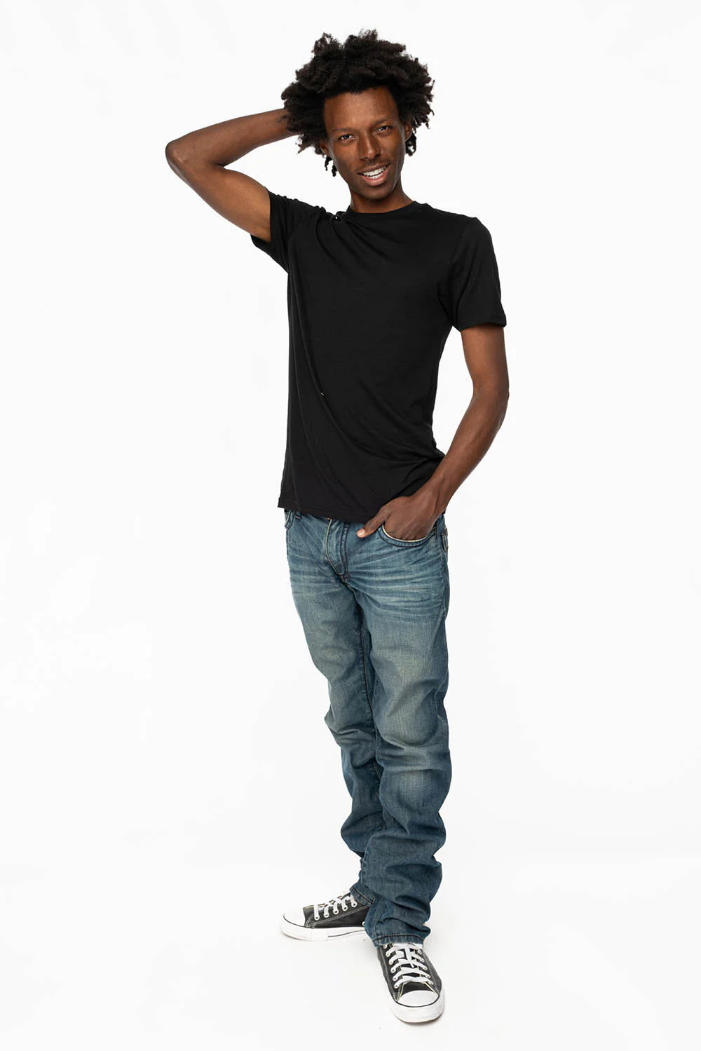 MENS CLASSIC 5 POCKET STRAIGHT LEG JEANS IN SMOKEY MEDIUM WASH WITH STUDS AND CRYSTALS - Image 7