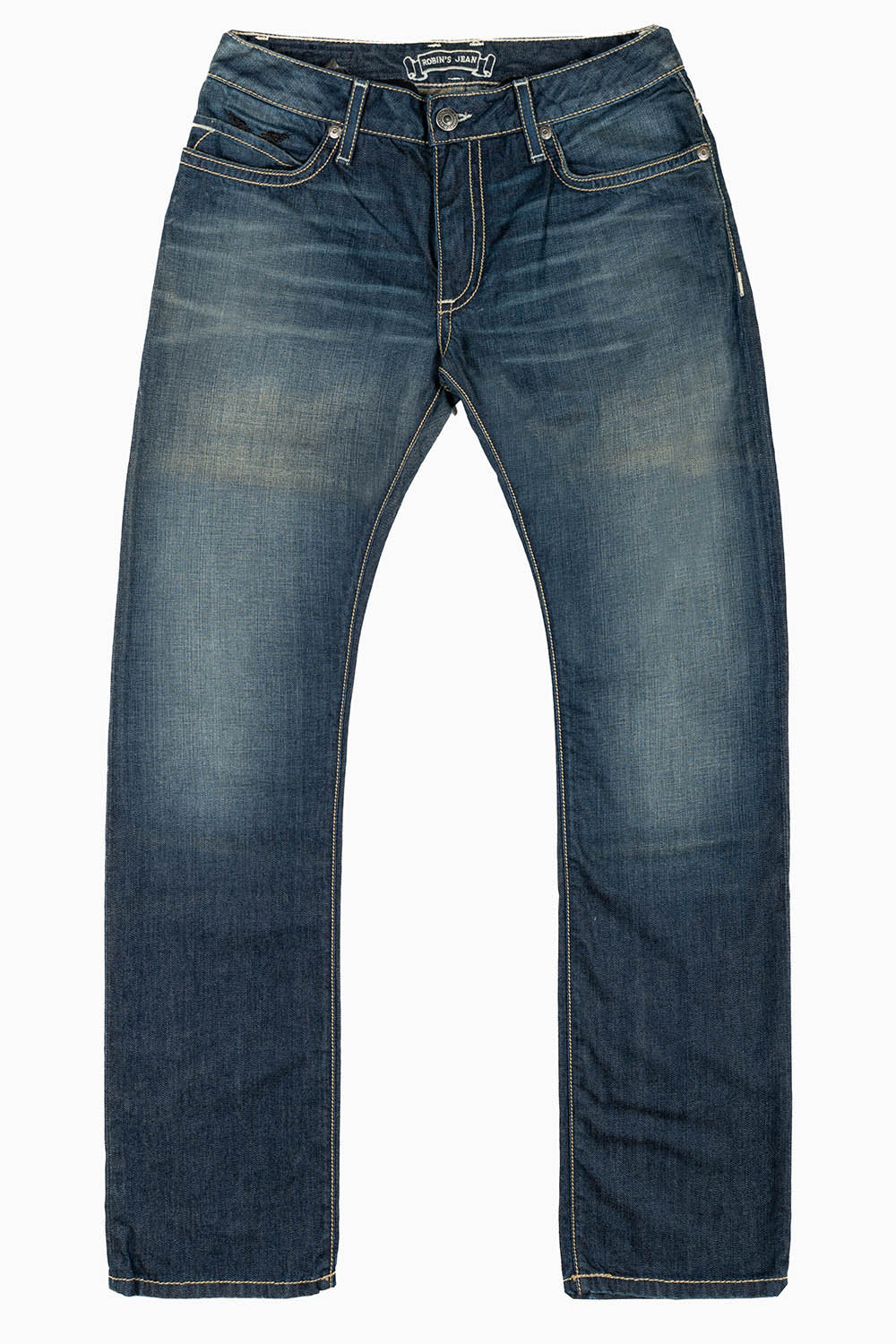 MENS CLASSIC STRAIGHT LEG JEAN IN BLUE 3D DARK WASH WITH  CLEAR CRYSTALS - Image 2