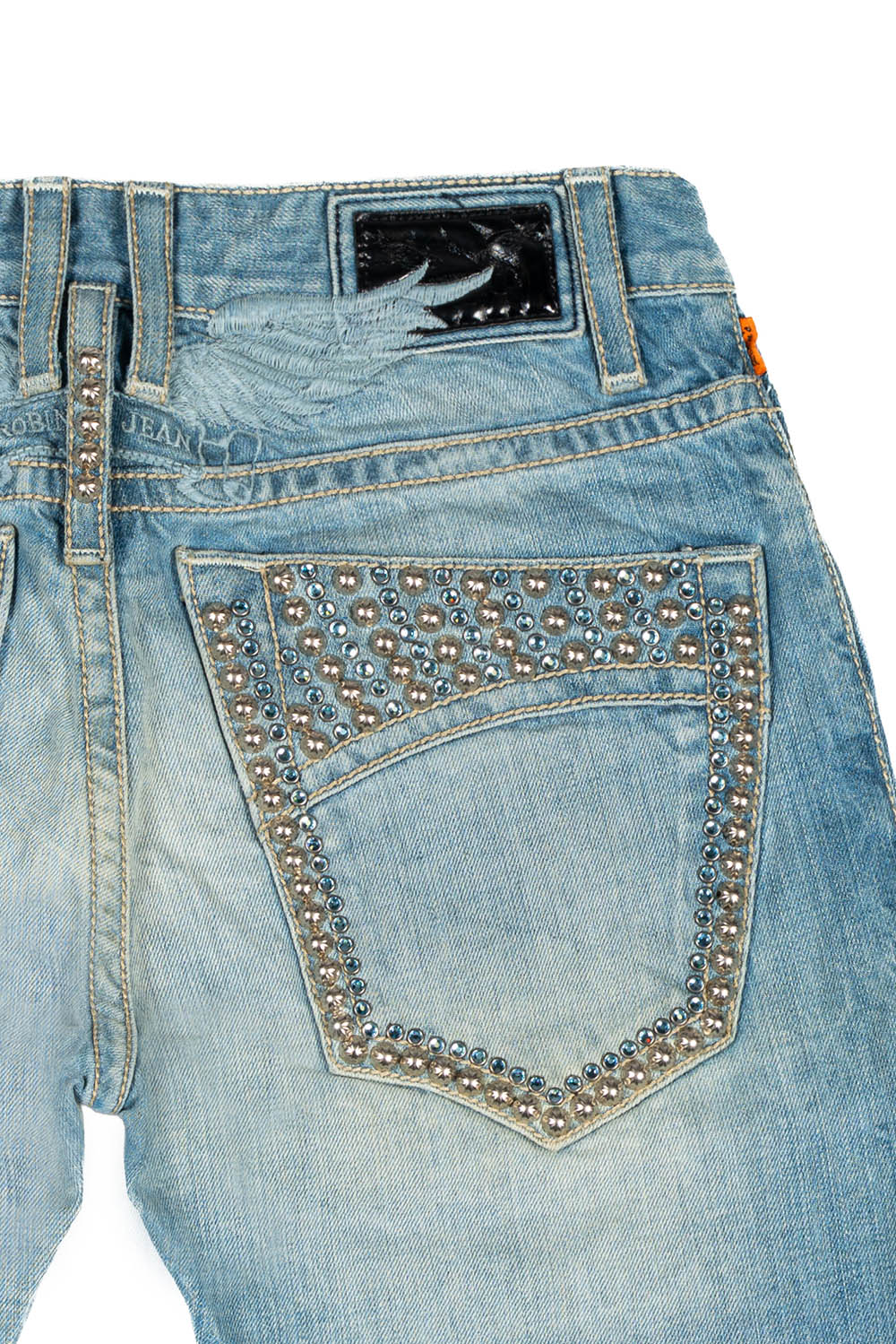 MENS CLASSIC STRAIGHT LEG JEAN IN BLUE THUNDER MEDIUM WASH WITH CRYSTALS AND NAILHEADS - Image 3