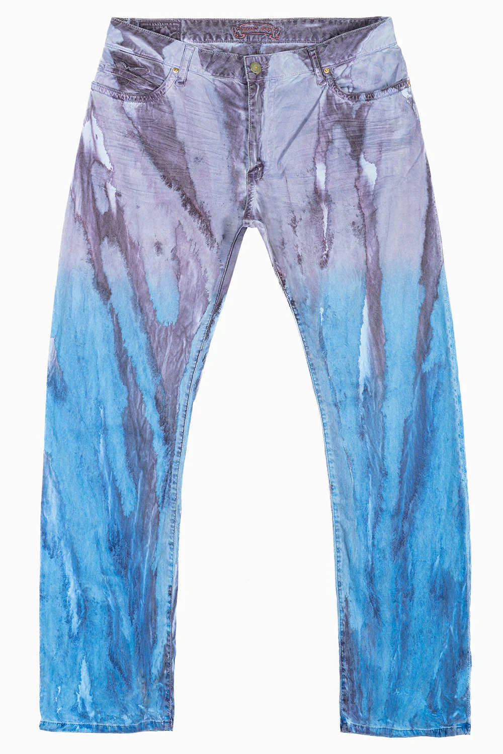 MENS CLASSIC STRAIGHT LEG LONG FLAP JEANS IN FIRE BLUE WITH CRYSTALS - Image 2