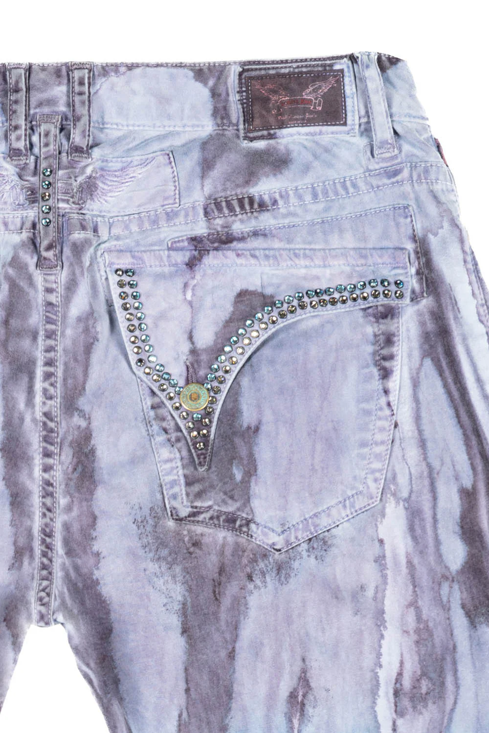 MENS CLASSIC STRAIGHT LEG LONG FLAP JEANS IN FIRE BLUE WITH CRYSTALS - Image 3