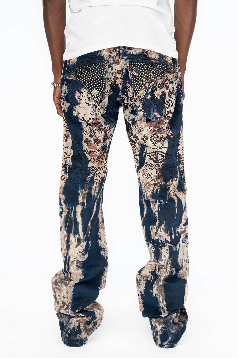 MENS CLASSIC STRAIGHT LEG LONG FLAP JEANS WITH CRYSTALS IN APACHE BROWN - Image 2