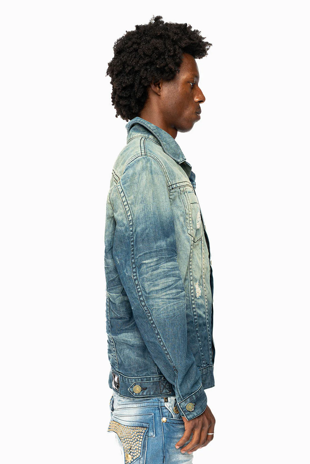 MENS DENIM JACKET IN ALBANY DARK BROKEN - Image 3