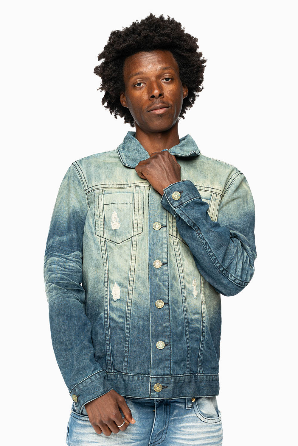MENS DENIM JACKET IN ALBANY DARK BROKEN - Image 4