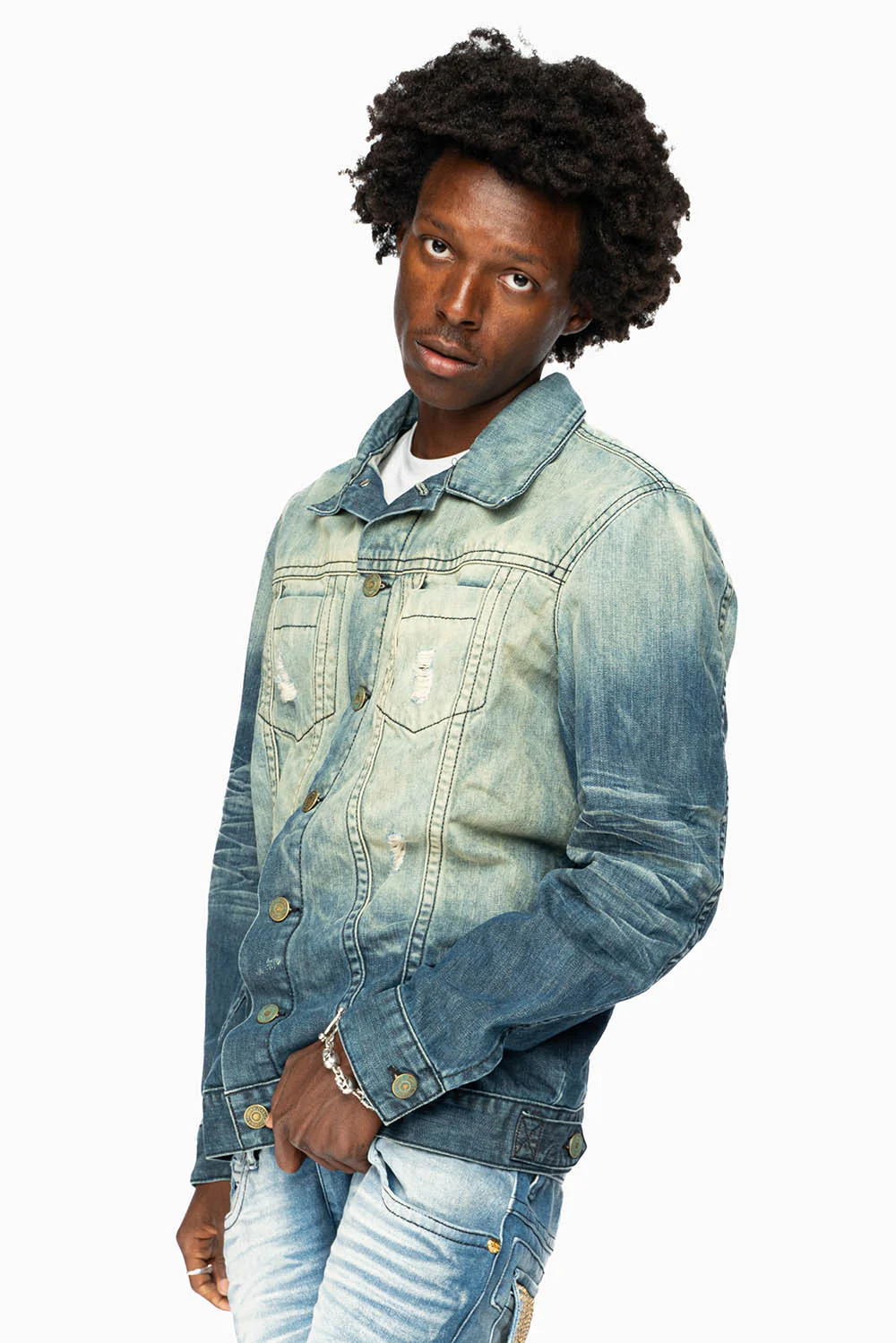 MENS DENIM JACKET IN ALBANY DARK BROKEN - Image 5