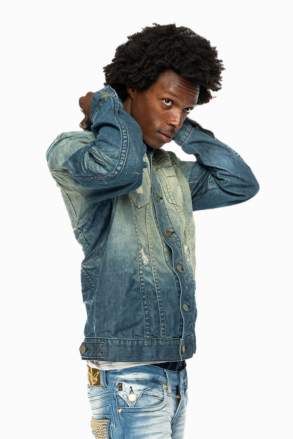 MENS DENIM JACKET IN ALBANY DARK BROKEN - Image 7