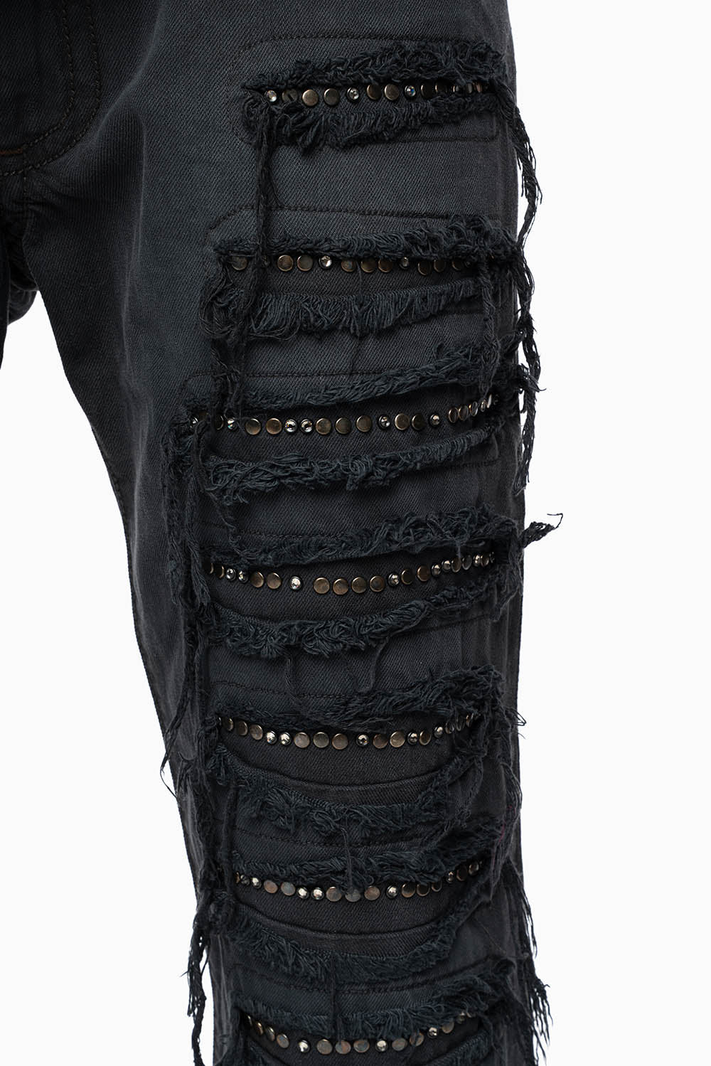 MENS DESTROYED SHORTS WITH KILLER FLAP POCKET IN BLACK EMBELLISHED WITH CRYSTALS AND STUDS - Image 5