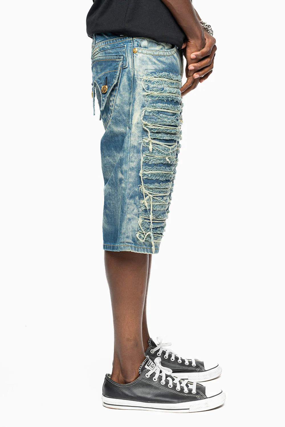 MENS DOUBLE FLAP DESTROYED SHORTS IN BOSTON WASH - Image 3
