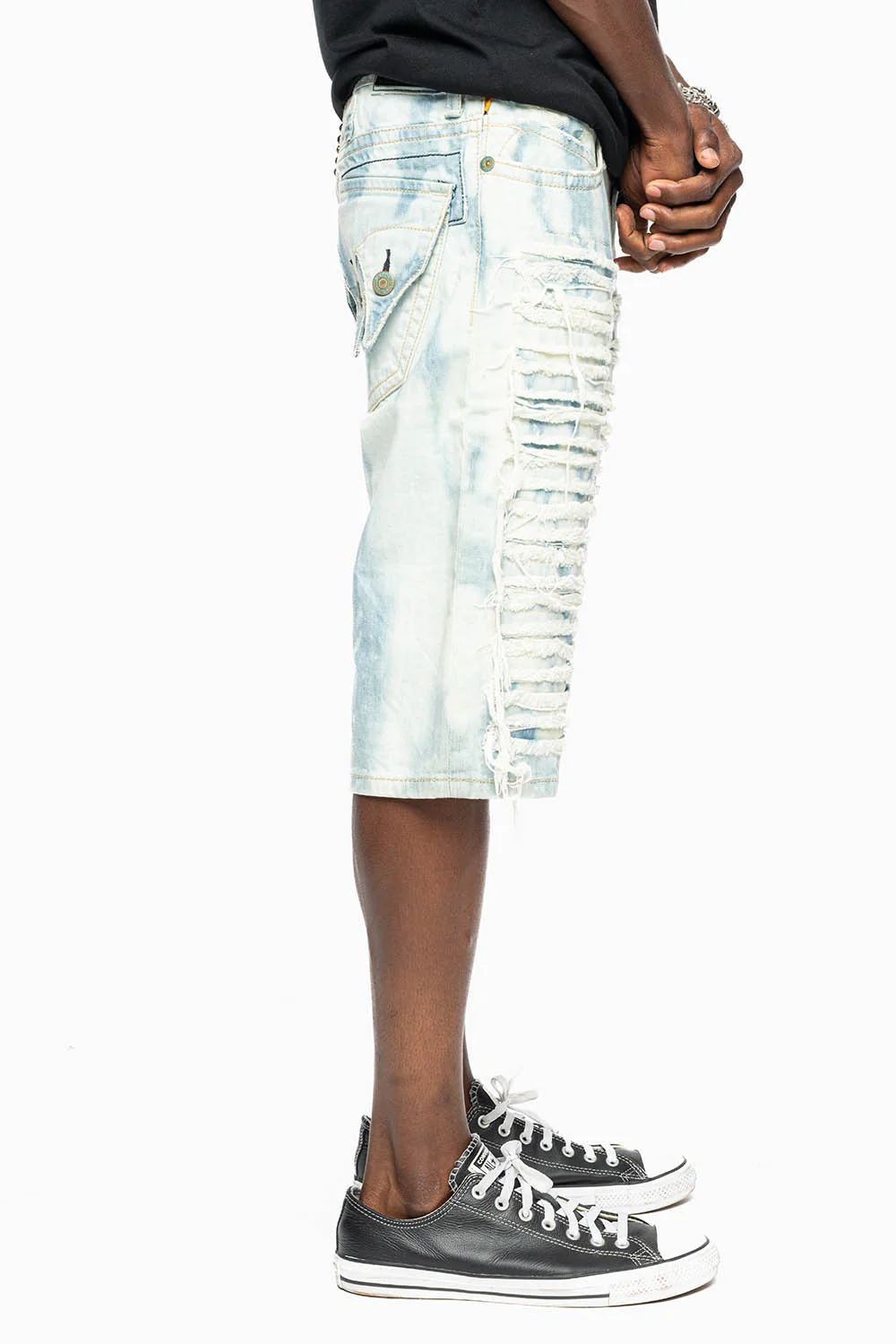 MENS DOUBLE FLAP DESTROYED SHORTS IN FLORENCE WASH - Image 3