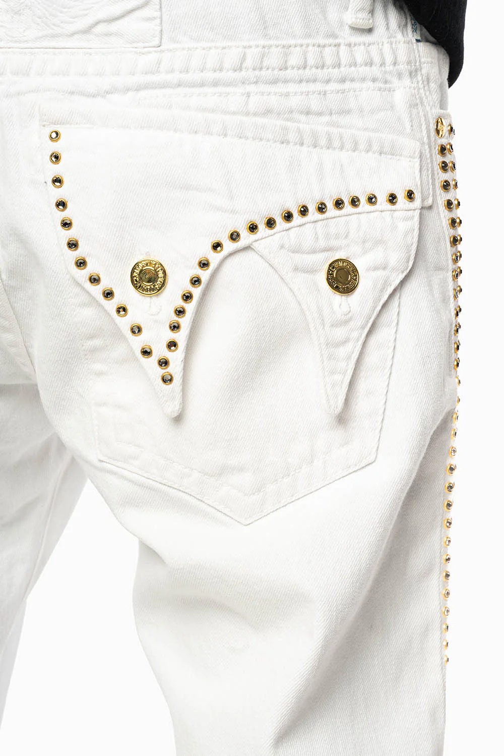 MENS DOUBLE FLAP DESTROYED SHORTS IN WHITE WASH WITH BLK DIAMOND CRYSTALS - Image 6