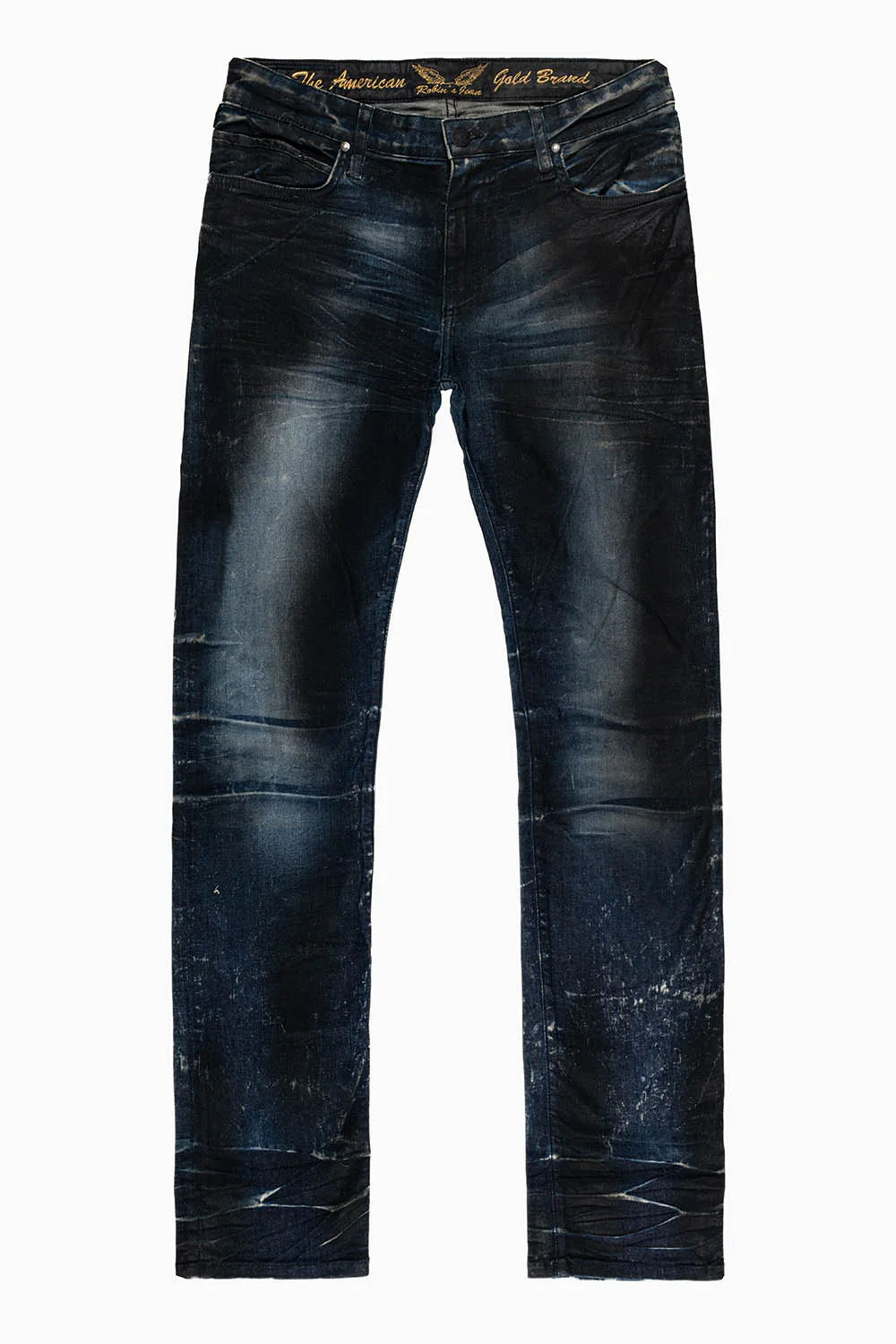 MENS  FLAP POCKET SLIM JEANS IN  DARK BLUE 5D SEMI COATING WASH WITH CRYSTALS - Image 2