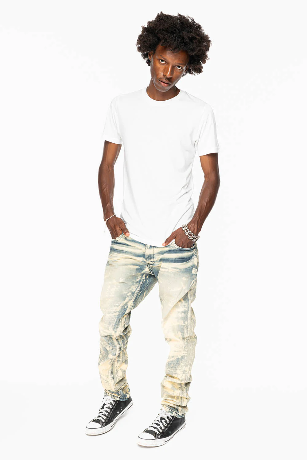 MENS FLAP POCKET SLIM JEANS IN NEW JAPAN LIGHT WASH WITH CRYSTALS - Image 6