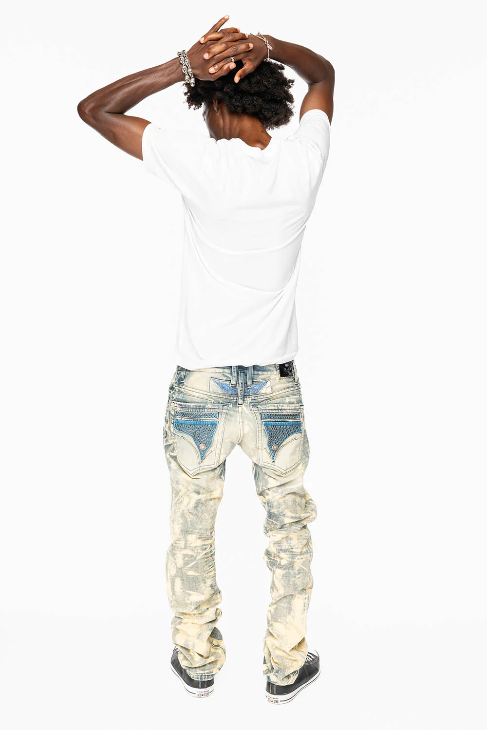 MENS FLAP POCKET SLIM JEANS IN NEW JAPAN LIGHT WASH WITH CRYSTALS - Image 7