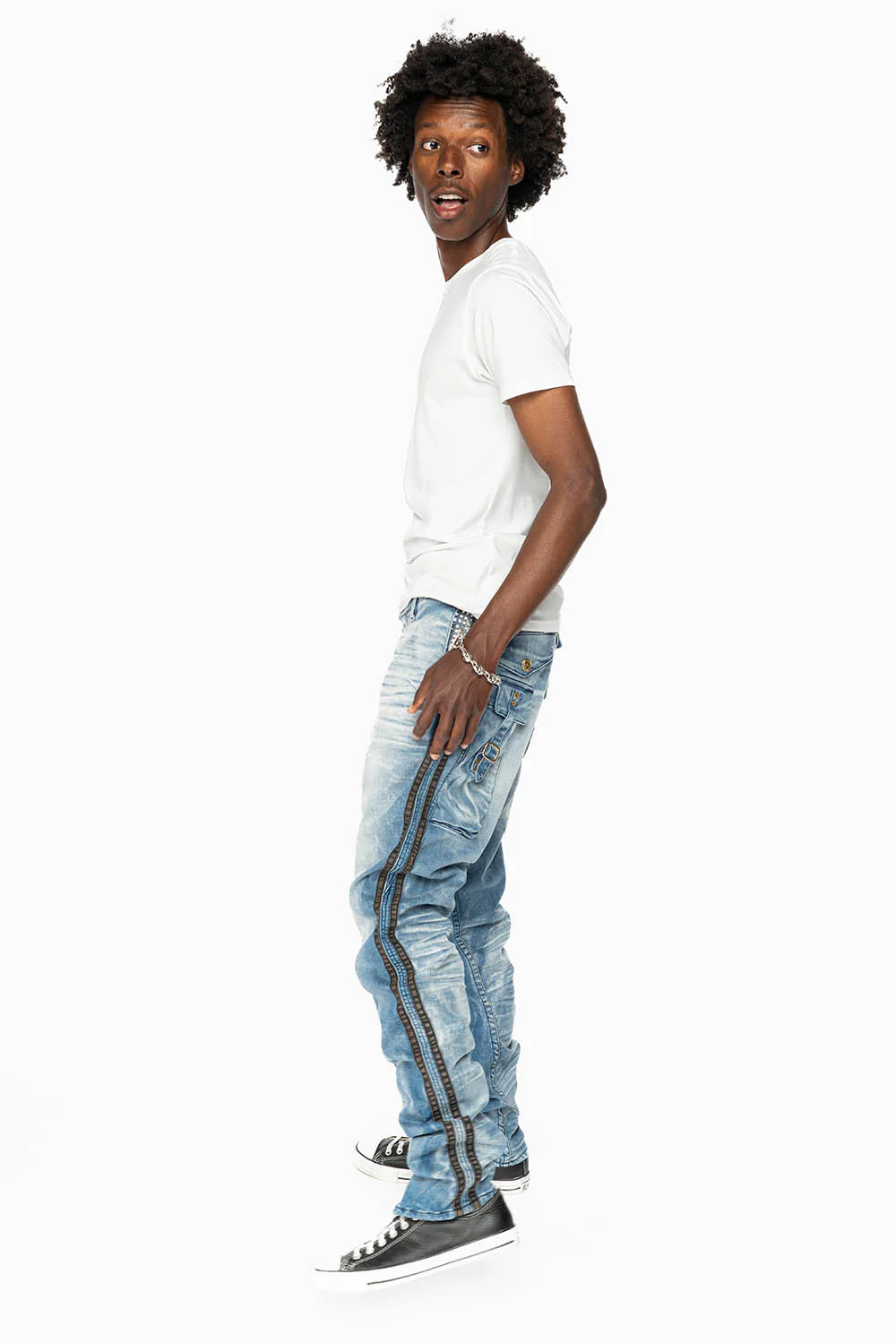 MENS WARRIOR MILITARY JEAN- PANTS IN BLUE OMAHA LIGHT WASH WITH CRYSTALS - Image 3