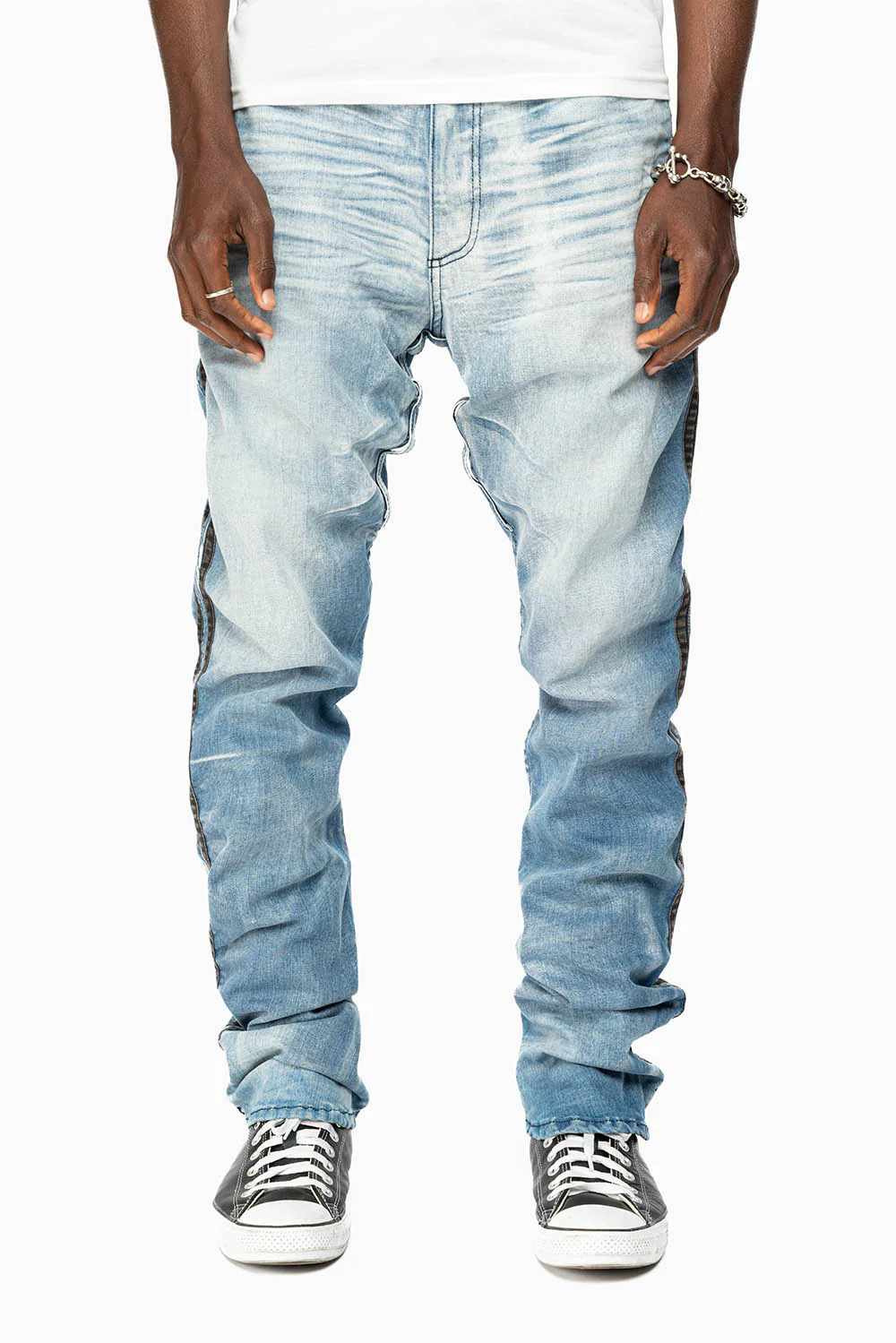 MENS WARRIOR MILITARY JEAN- PANTS IN BLUE OMAHA LIGHT WASH WITH CRYSTALS - Image 4
