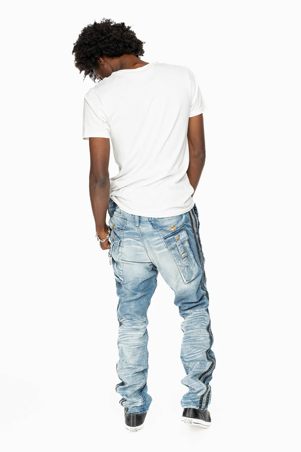 MENS WARRIOR MILITARY JEAN- PANTS IN BLUE OMAHA LIGHT WASH WITH CRYSTALS - Image 7