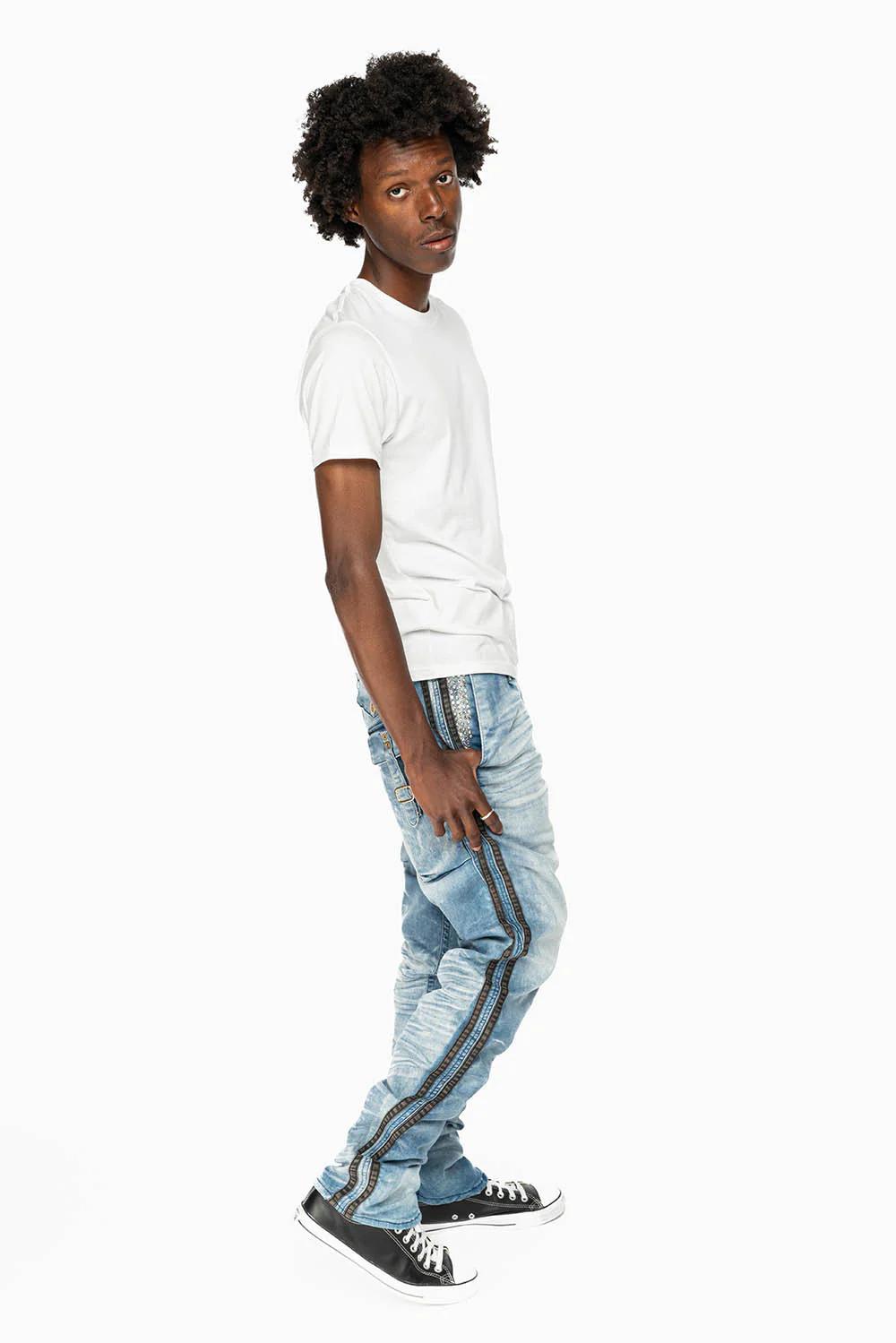 MENS WARRIOR MILITARY JEAN- PANTS IN BLUE OMAHA LIGHT WASH WITH CRYSTALS - Image 8