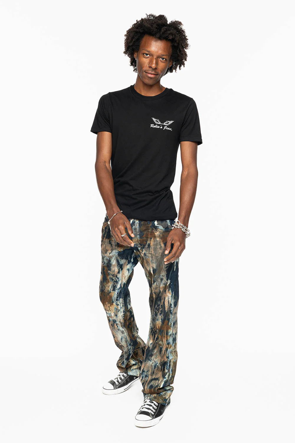 MENS LONG FLAP BOOT CUT JEANS IN BABA BROWN WASH WITH CRYSTALS AND STUDS - Image 7