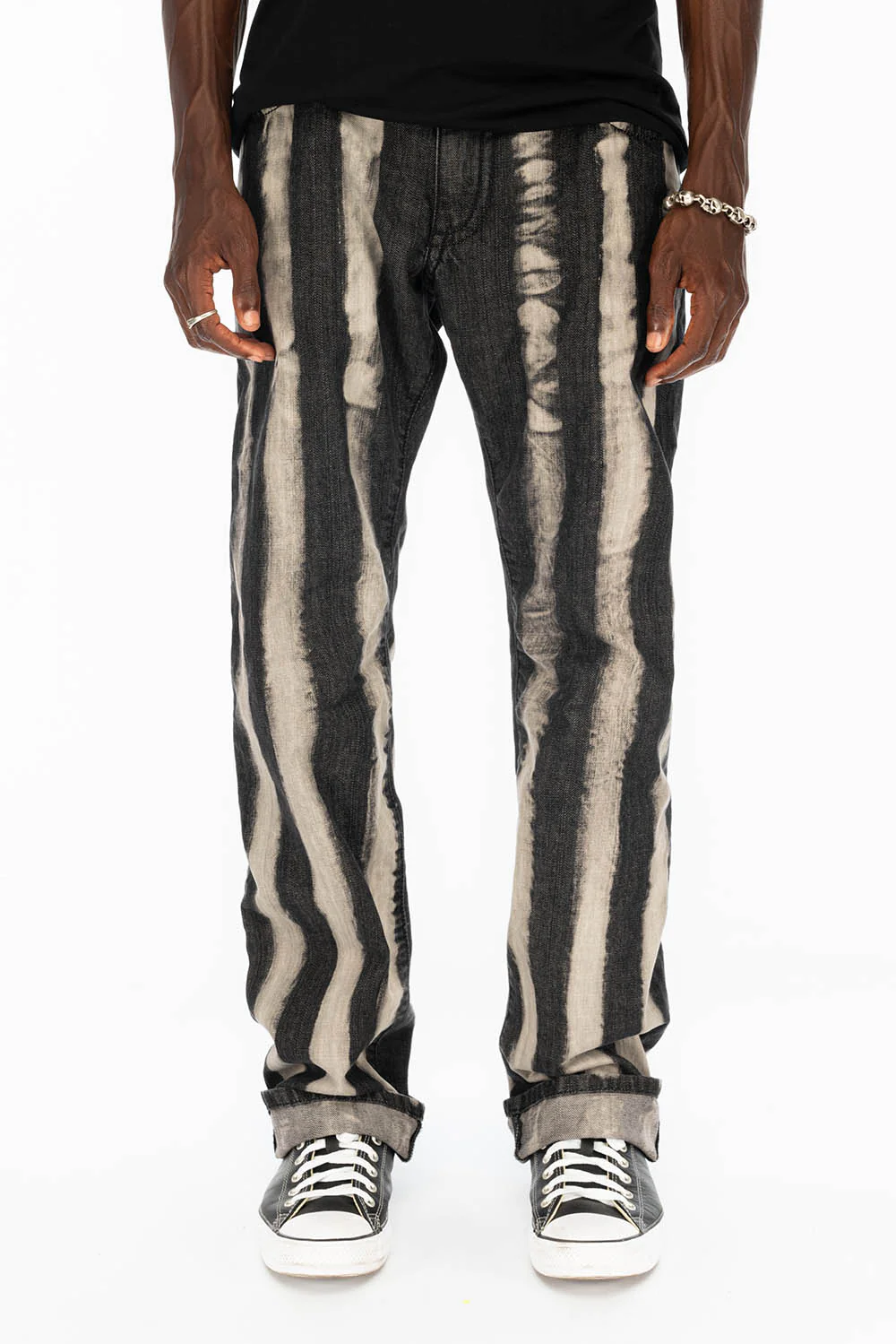MENS LONG FLAP PRISONER BLACK WASH JEANS WITH EMBELLISHMENT - Image 3